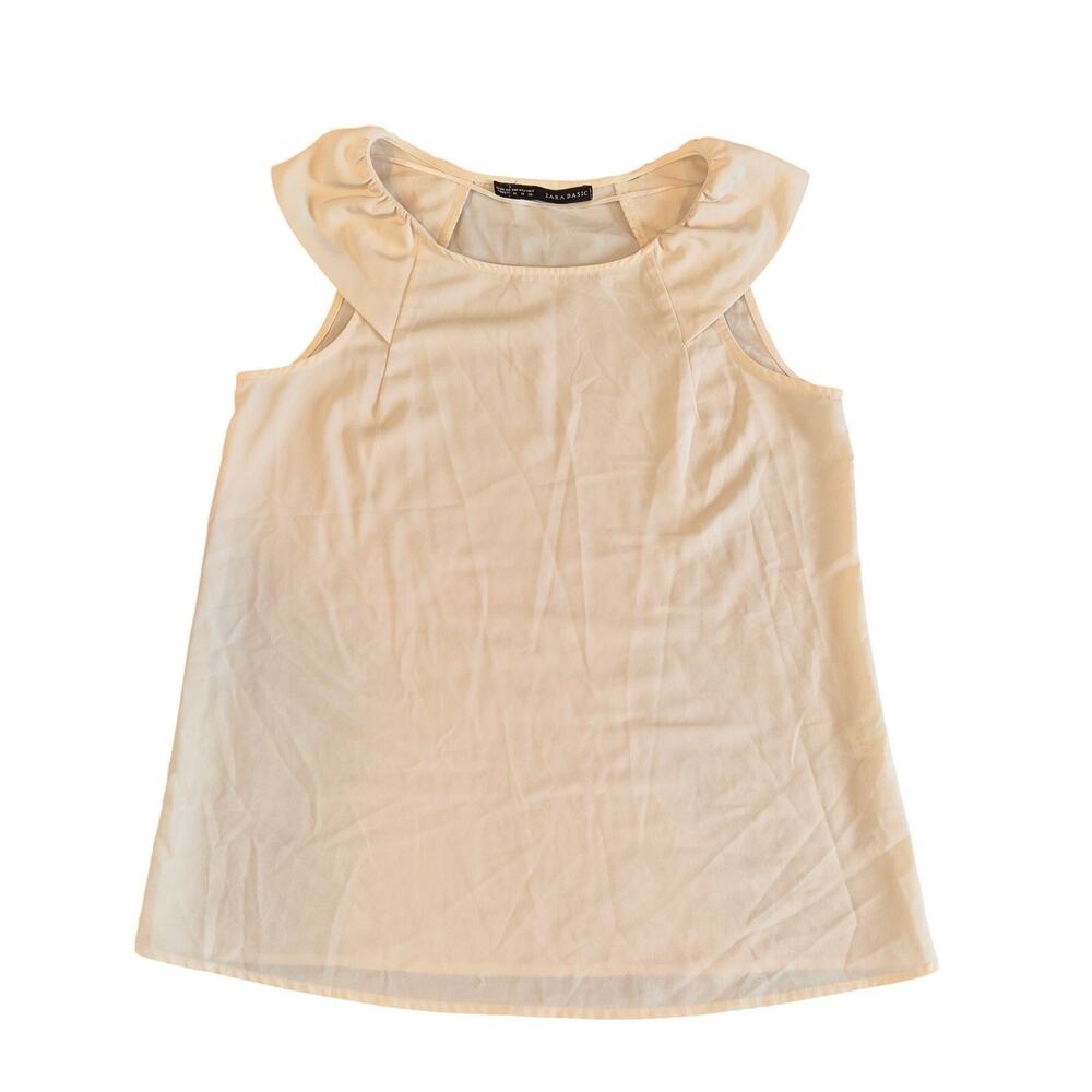Zara Basic Off White Ruffle Sleeve Blouse Medium